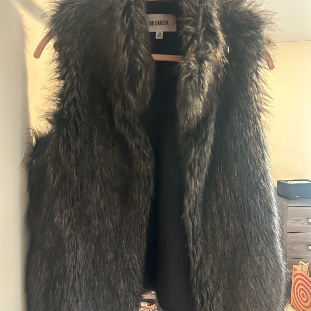Faux Fur Vest in Black and Gray